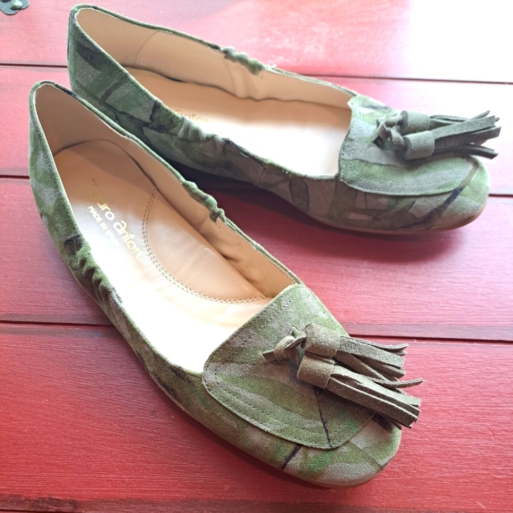 Pedro Anton Safari Green Suede Tasseled Loafers